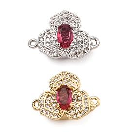 Brass Micro Pave Clear Cubic Zirconia Box Clasps, with Glass, Flower