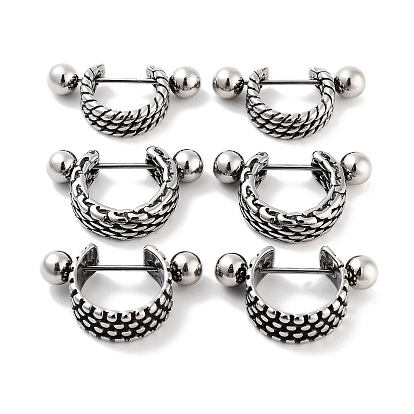 Textured 316 Surgical Stainless Steel Shield Barbell Hoop Earrings, Cartilage Earrings for Women