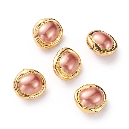 Shell Pearl Beads, with Golden Plated Brass Findings, Oval