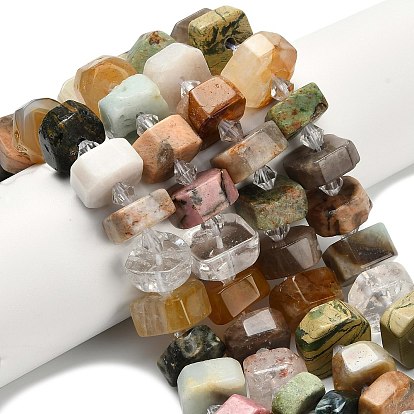 Нити бусин из натурального желтого гематоидного кварца, белого лунного камня, кварцевого кристалла, зеленого опала, многолунного камня и родонита, самородки, граненые, с пластиковой бисера