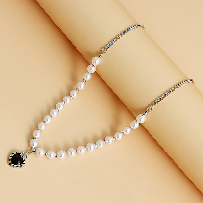 Cool Pearl Necklace for Women, Unique Design Summer Beaded Jewelry with Love Heart Pendant