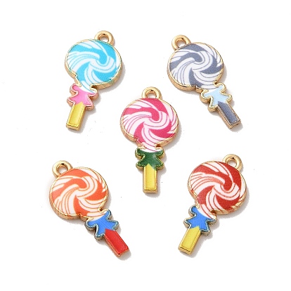 Alloy Enamel Pendants, Golden, Lollipop Charm