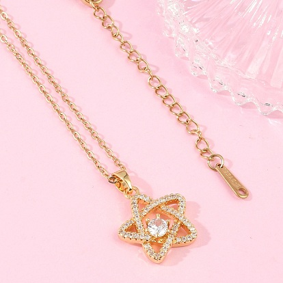 Звезда латунный микропаве кубический цирконий кулон ожерелья, с ионным покрытием (IP) 304 цепь из нержавеющей стали, стойки покрытие