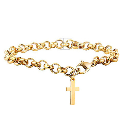 Stainless Steel Cross Charm Bracelet with Rolo Chains for Easter