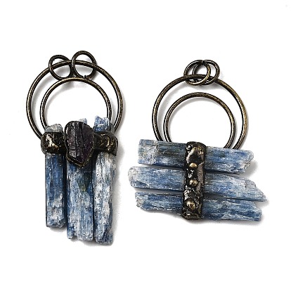 Натуральные кианит / цианит / дистен большие подвески, прямоугольные подвески с фурнитурой из античной бронзы и соединительными кольцами