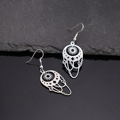 304 Stainless Steel Dangle Earrings for Women, Woven Web Shape