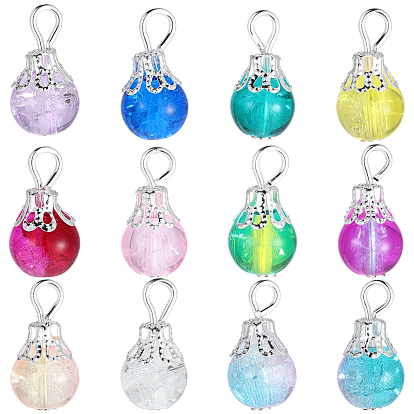 120 шт. 12 цвета круглые подвески из стекла с трещинками, с железной фурнитурой
