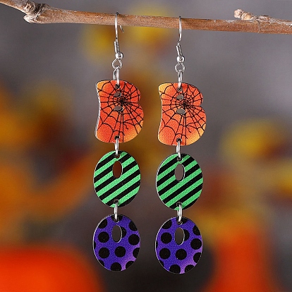 Деревянные серьги на Хэллоуин, с серьгами из нержавеющей стали и крючком, красочный