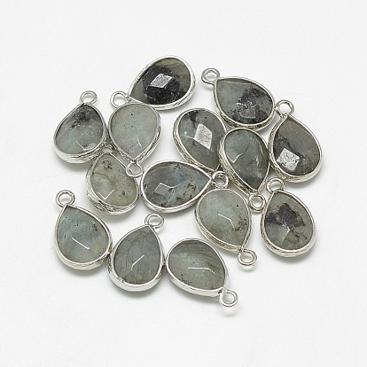 Natural Labradorite Pendants, with Platinum Tone Brass Findings, Faceted, Drop