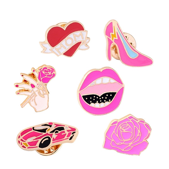 Valentine's Day Theme Alloy Brooches, Enamel Lapel Pin, for Backpack Clothes, Light Gold