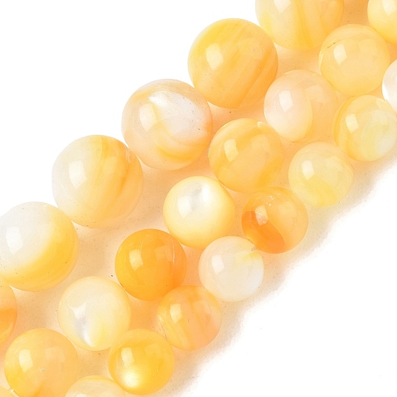 Natural Yellow Shell Beads Strands, Smooth Round