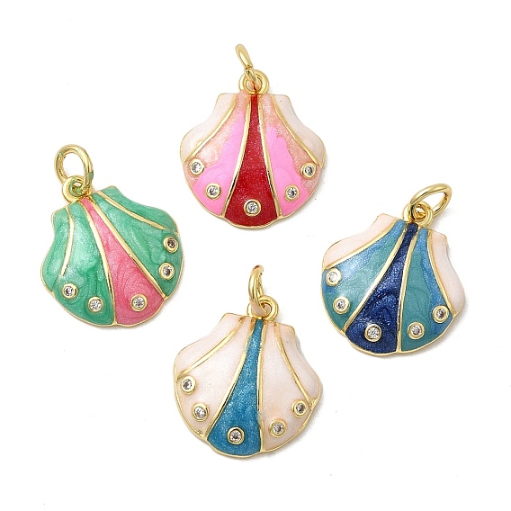 Подвески из латуни микропаве с фианитами и эмалью, формы раковины, долговечный, стойки покрытие, без свинца и без кадмия, с целью перехода в кольце, золотые