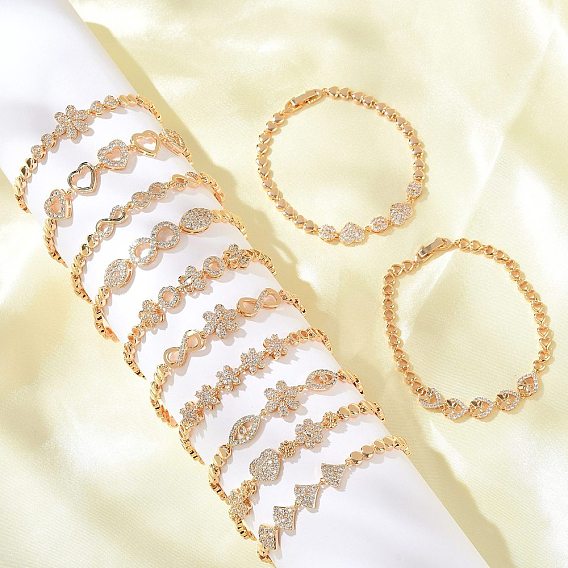 Браслеты-цепочки из латуни с микропаве и кубическим цирконием, без кадмия и без свинца, долговечный, золотые