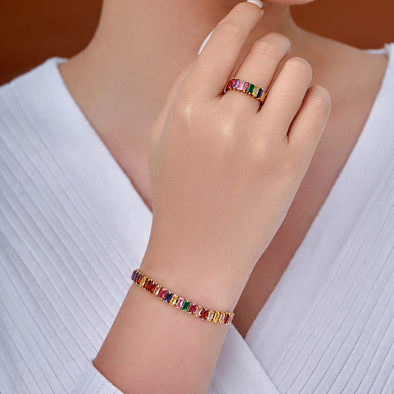 Шикарные прямоугольные браслеты-слайдеры из латуни со стразами и комплекты колец-манжет для повседневной носки