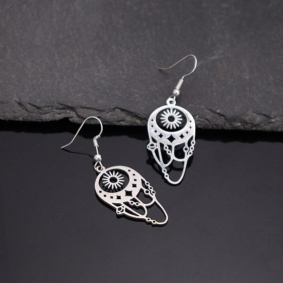 304 Stainless Steel Dangle Earrings for Women, Woven Web Shape