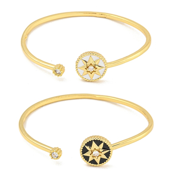 Браслеты с открытыми манжетами из латуни и прозрачным фианитом, с эмалью, реальный 18 k позолоченный, долговечный, без свинца и без кадмия