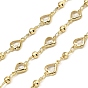Rack Plating Heart & Round Brass Link Chains, with Clear Glass, Long-Lasting Plated, Soldered, with Spool