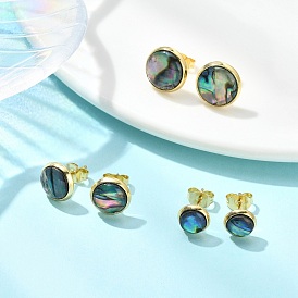 3 Пара плоских круглых сережек-гвоздиков из натуральной раковины пауа для женщин, с 304 фурнитурой из нержавеющей стали