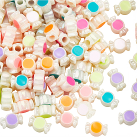 УФ-покрытие Радужные переливающиеся акриловые европейские бусины, бусины с большим отверстием, с эмалью, конфеты