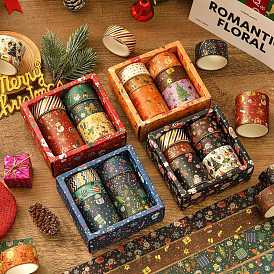 6 Rolls Christmas Hot Stampe Paper Decorative Paper Tapes Set, Adhesive Tapes, for DIY Scrapbooking Supplie Gift Decoration