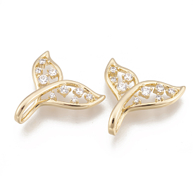 Brass Cubic Zirconia Pendants, Whale Tail Shaped, Nickel Free