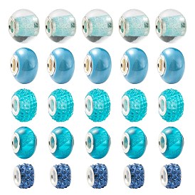 DIY Jewelry Making Kits, Including 50Pcs 5 Style Rondelle Acrylic & Polymer Clay Rhinestone & Resin Rhinestone & Transparent Glass & Handmade Porcelain European Beads
