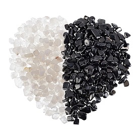 CHGCRAFT 800G 2 Style Natural Quartz Crystal & Obsidian Beads, No-hole, Nuggets