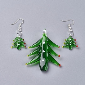 Conjuntos de joyas de murano hecho a mano de navidad, colgantes pendientes y colgantes, con ganchos de latón para pendientes y anillos de salto, árbol de Navidad