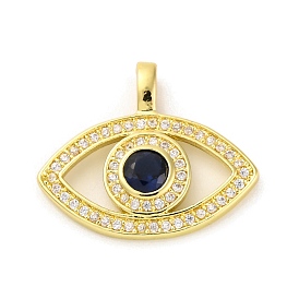 Brass Pendants with Cubic Zirconia and Glass, Electrophoretic Color Preservation, Evil Eyes Charms