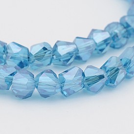 Electroplate Glass Bead Strands, Faceted Bicone, Pearl Luster Plated, 6x6mm, Hole: 1mm, about 100pcs/strand, 19.6 inch