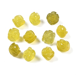 Natural Olive Jade Carved Beads, Top Drilled, Flower