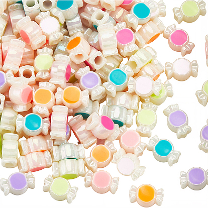 УФ-покрытие Радужные переливающиеся акриловые европейские бусины, бусины с большим отверстием, с эмалью, конфеты