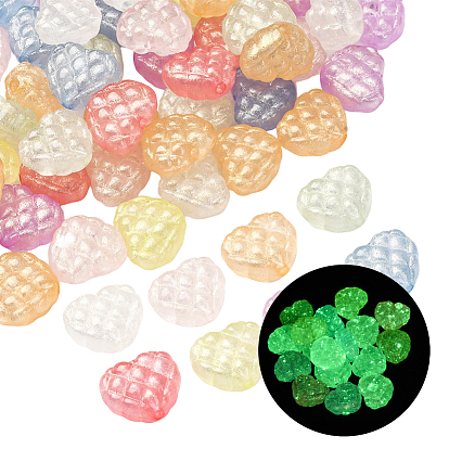 100шт. светящиеся прозрачные акриловые бусины, сердце, с блеском порошок, светится в темноте