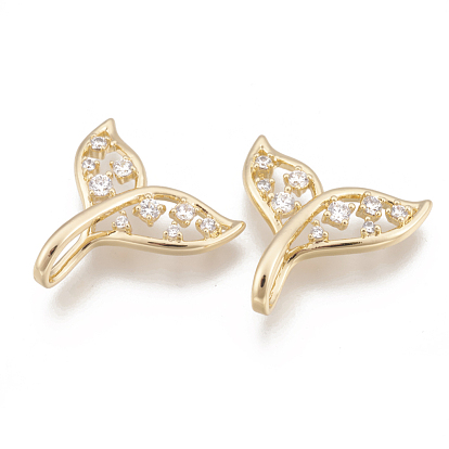 Brass Cubic Zirconia Pendants, Whale Tail Shaped, Nickel Free