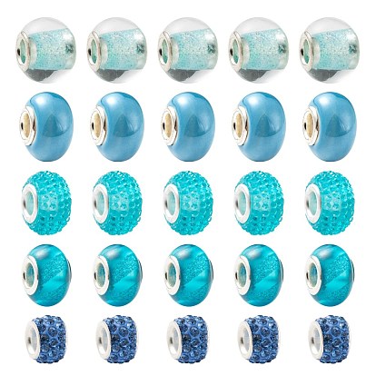 DIY Jewelry Making Kits, Including 50Pcs 5 Style Rondelle Acrylic & Polymer Clay Rhinestone & Resin Rhinestone & Transparent Glass & Handmade Porcelain European Beads