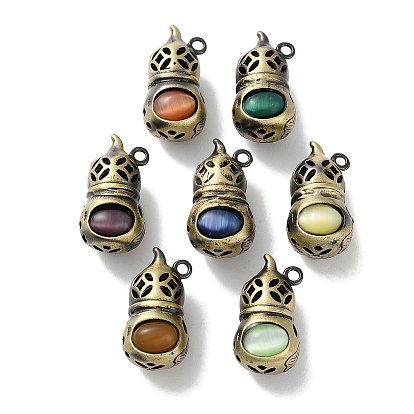 Brass Pendants, with Cat Eye, Cadmium Free & Lead Free, Gourd