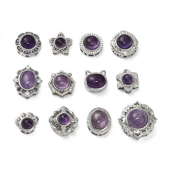 Латунные многорядные звенья из натурального аметиста, платина