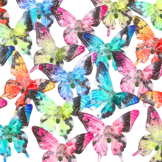 36Pcs 6 Colors Printed Transparent Acrylic Beads, Butterfly