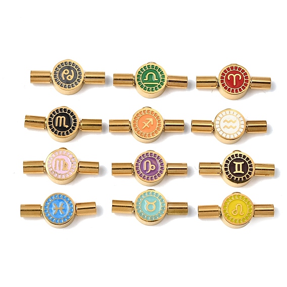 Штыковые застежками из нержавеющей стали, с эмалью, плоский круглый с созвездиями, золотые, круглое отверстие