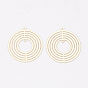 Brass 2-Loop Link Pendants, Etched Metal Embellishments, Long-Lasting Plated, Flat Round