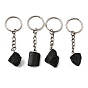 Natural Black Tourmaline Keychian, Nuggets, with Iron Key Rings