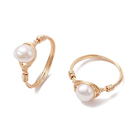 Nuggets Natural Cultured Freshwater Pearl Finger Rings, Copper Wire Wrapped Ring for Women