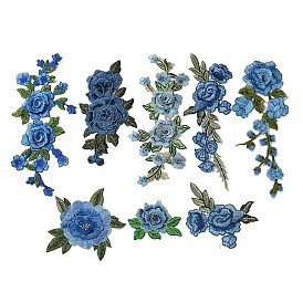 16 шт. 8 стили полиэстер вышивка нить приклеивание/пришивание заплаток, аппликации из ткани, роза