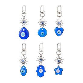 Horse Eye/Heart/Star/Hamsa Hand/Flat Round with Evil Eye Lampwork Pendant Decorations, Alloy Sun & Swivel Clasps Charms for Bag Ornaments