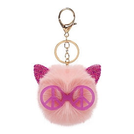 Брелок для ключей с помпоном из полиэстера и меха в виде кошки для женщин, Подвеска-подвеска в виде автомобиля из искусственного меха кролика