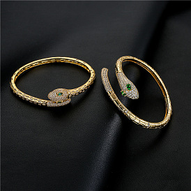 Luxury Copper Micro-inlaid Zircon Snake Bracelet with AAA Cubic Zirconia for Women