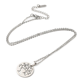 201 Stainless Steel Tree of Life Pendant Necklace with Cable Chains