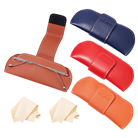 Nbeads 2pcs PVC Leather Eyeglasses Case, Portable Sunglasses Storage Bag, with Hook and Loop Fasteners, with 2pcs Suede Polishing Cloth
