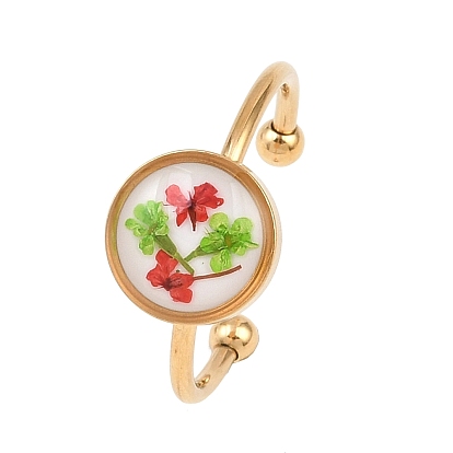 304 Кольца манжеты из нержавеющей стали с эпоксидной смолой, с сухих цветов внутри, плоско-круглые