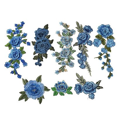 16 шт. 8 стили полиэстер вышивка нить приклеивание/пришивание заплаток, аппликации из ткани, роза